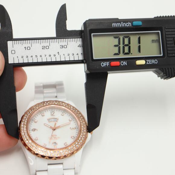 Oniss Paris White Ceramic MOP Day Date Watch 38mm Sapphire Crystal w New Battery - Picture 2 of 14